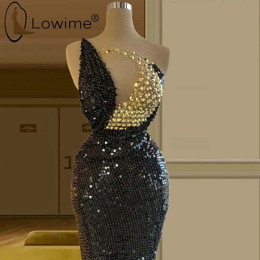 2021 Black morska deklica Bleščica, Večerne Obleke z Zlato Beaded Kristalno Dolžina Tal Večerne Obleke De Soiree
