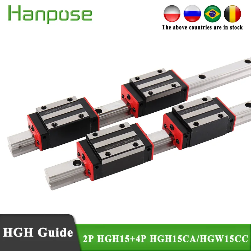 2PCS HGH15 vodnik s 4 kos linearne blok HGH15CA ali HGW15CC Novo HIWIN linearno vodilo železniški prevoz HGH15 CNC deli