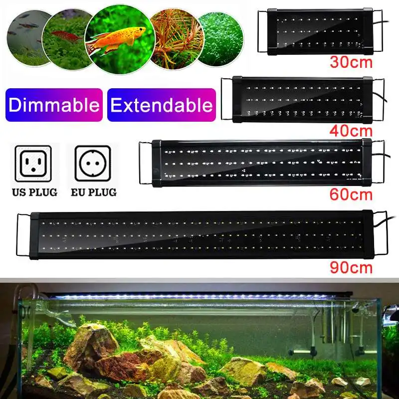 30/40/60/90 cm Super Slim Led Osvetlitev Akvarija Vodnih Rastlin Svetlobe Extensible Nepremočljiva Posnetek na Svetilka za 40-130 CM Fish Tank