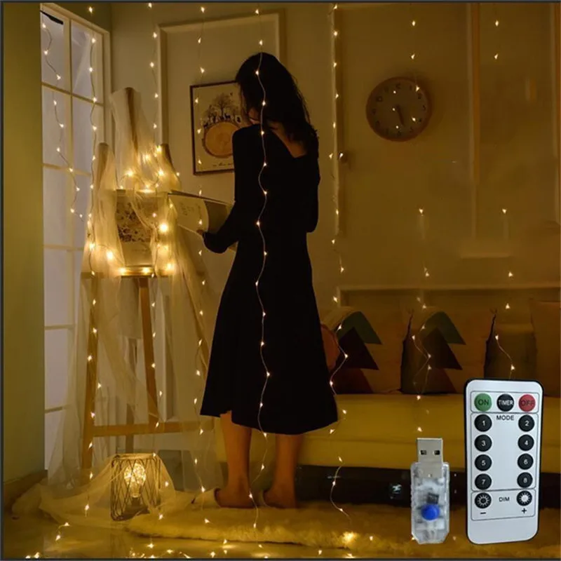 3M LED Pravljice Luči Garland Zavese Lučka za Daljinsko upravljanje USB Niz Luči Garland na Oknu Božični Okraski za Dom
