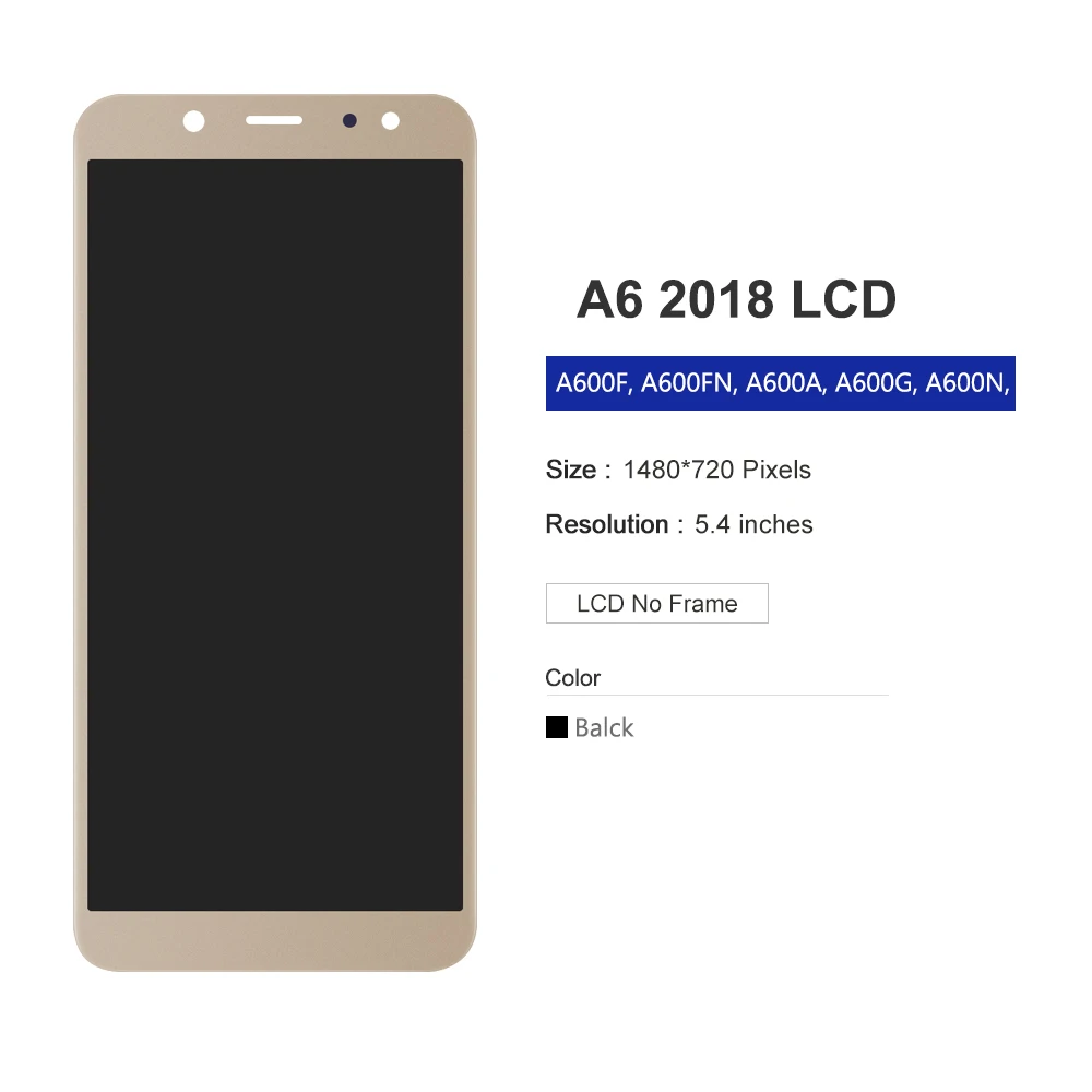 5.6 palčni Prilagodite Svetlost LCD zaslon Za Samsung Galaxy A6 2018 A600F A600FN LCD-Zaslon, Zaslon na Dotik, Računalnike Črna/Zlata