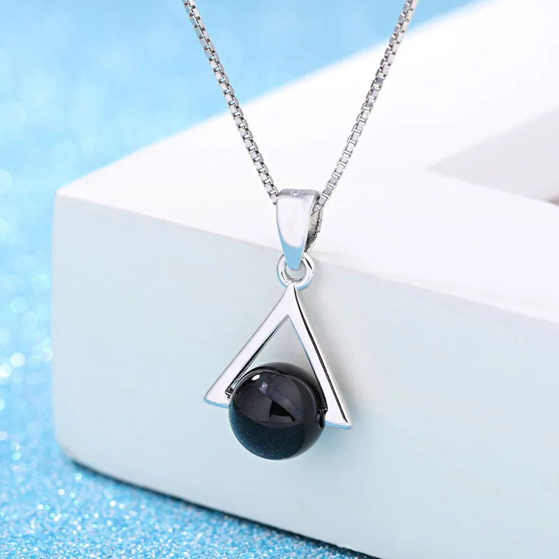 925 sterling srebrni modni črni biser kamen trikotnik ženske'pendant ogrlica nakit kratek polje verige ne zbledi Anti alergija