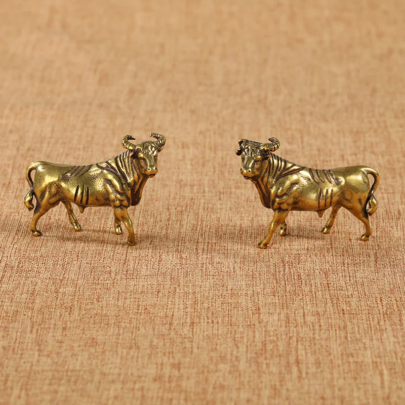 Antik Medenina Zodiak Taurus Miniature Živali Kip Doma Okraski Okraski Obrti Čistega Bakra Figur Namizni Dekor Opremo