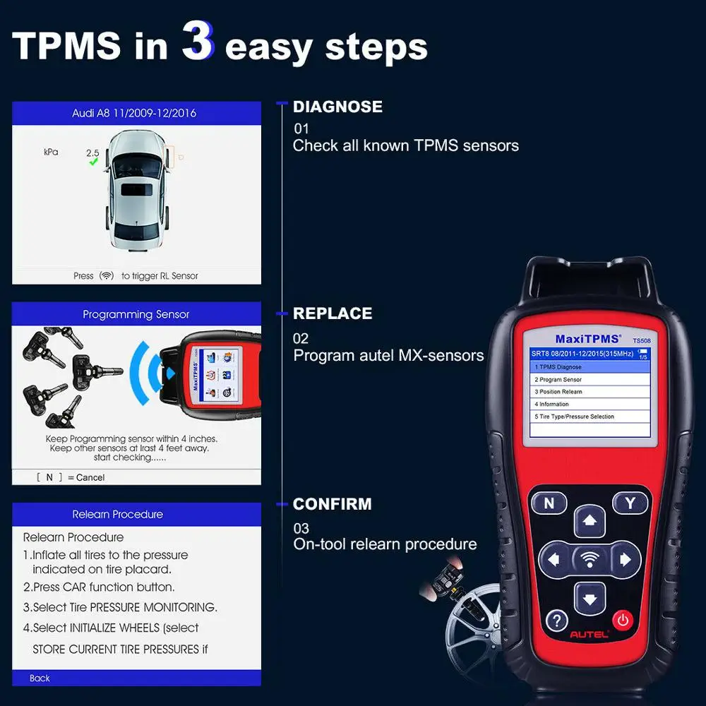 Autel MaxiTPMS TS508 TPMS Diagnostični & Service Orodje za Nadzor Tlaka v Pnevmatikah Sistem
