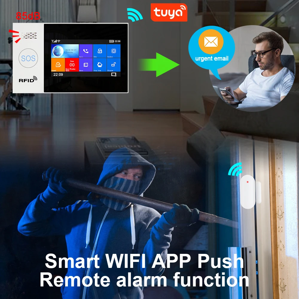 Awaywar Tuya WIFI GSM home Security smart Alarmni Sistem Protivlomni kit zaslon na dotik združljivi z Tuya IP Camrea