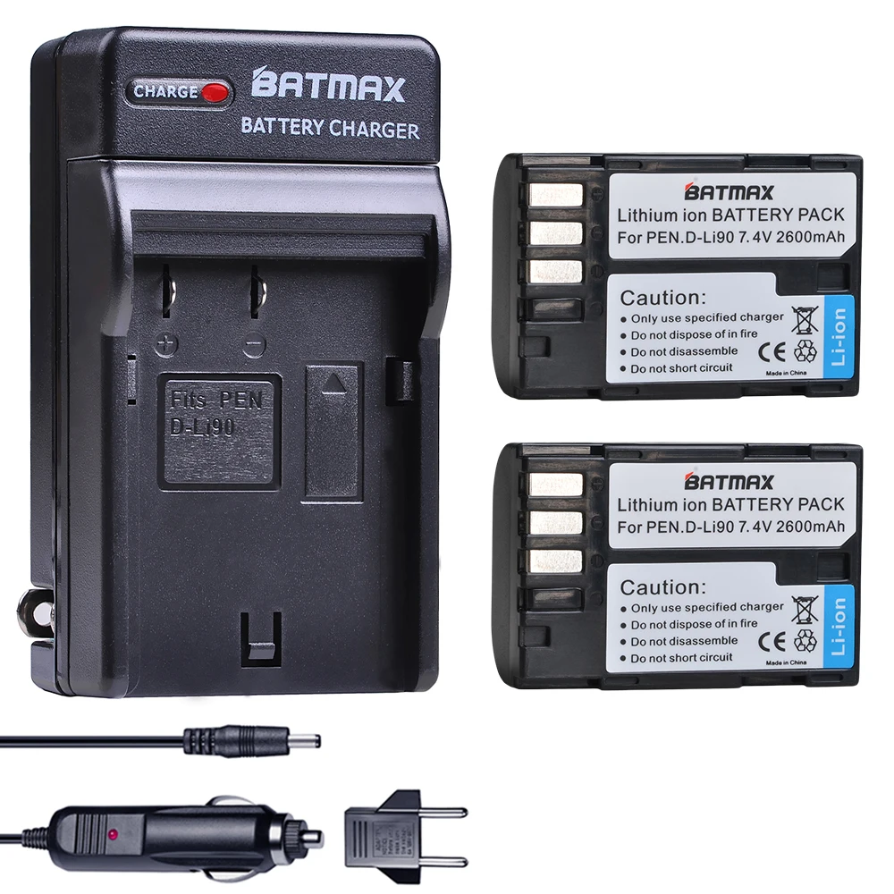 Batmax D-LI90 DLI90 2600mAh Baterija Li-ion +Digitalni Polnilec Za PENTAX K-7, K-7D K-5, K-5 II 645D K01 K-3 K-3 II 645Z L15