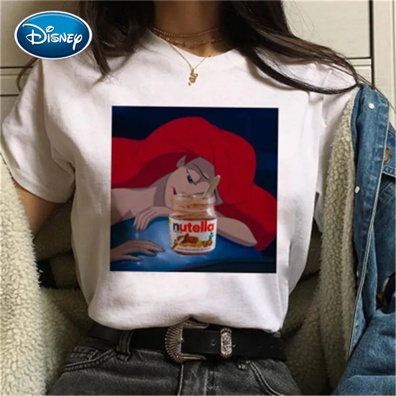 Disney Poletje Princesa humoreska priložnostne črke Harajuku kratka sleeved Punk tops S-XXL svoboden risanka ženski Tees nekaj zabavno T-shirt