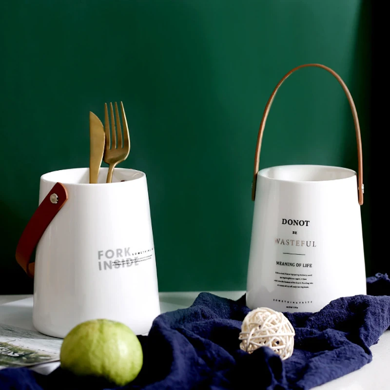 Edinstvena Elegantna Nordijska Keramike, Za Shranjevanje Jar Steklenico Z Usnjenim Ročajem Minimalističen Desk Shranjevanje Steklenice Organizator Cvet Vazo Containe
