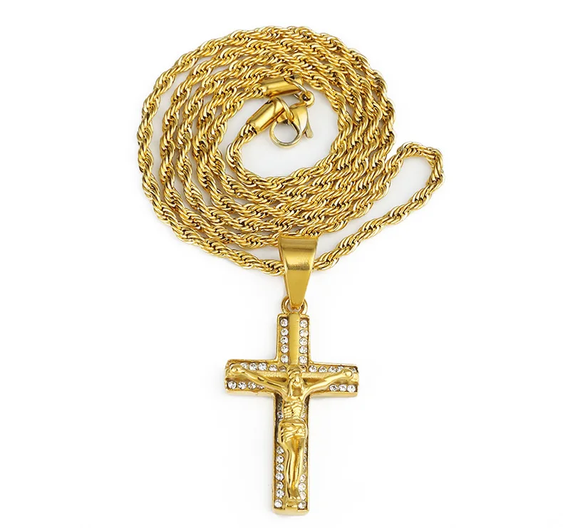 Hip Hop je Jezus Križ Obesek Ogrlica Ameriški Star Priljubljena Verske Molitev Zlata Vrv Verige Ogrlica za Moške iz Nerjavečega Jekla