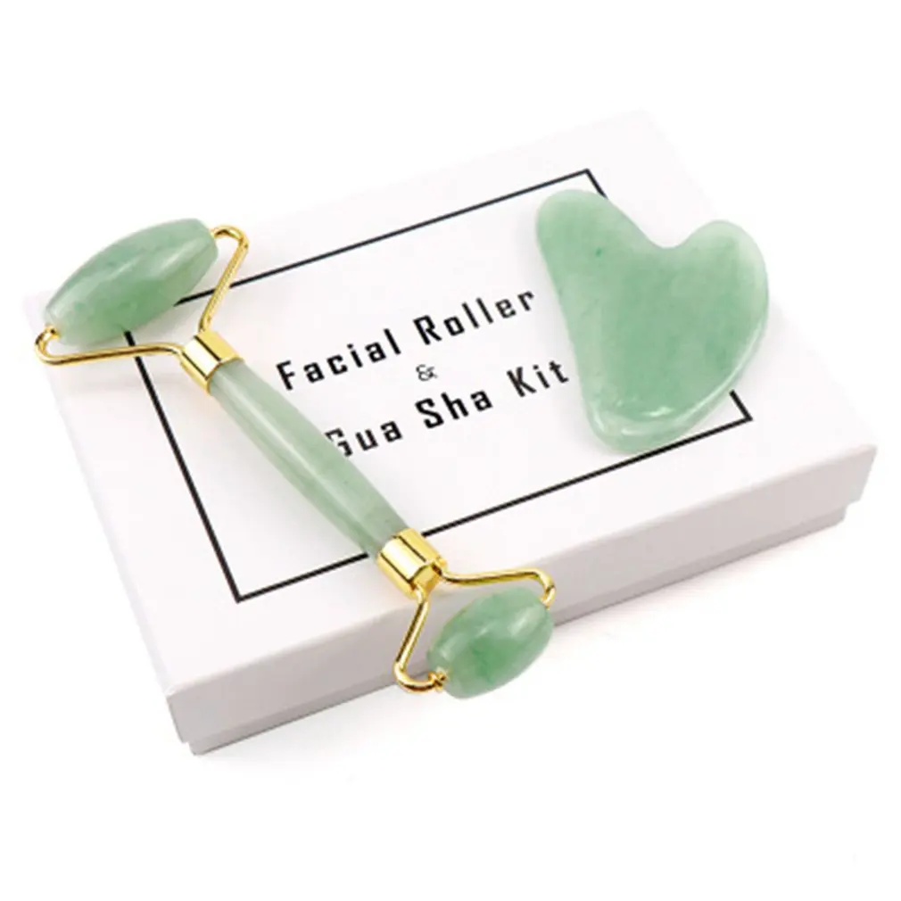 Jade Roller Heartshape Gua Sha Nastavite Dongling Jade Rose Quartz Roller Masaža Zlati Imetnika Prvotnega Naravnega Jade Crystal