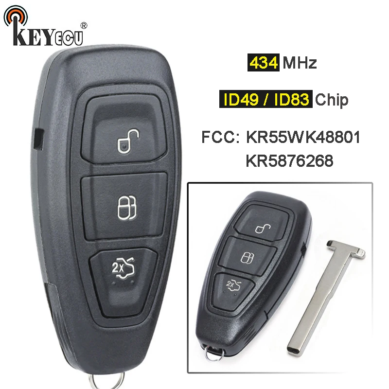 KEYECU 434MHz ID49/ ID83 Čip KR5876268/ KR55WK48801 Smart Remote Ključ za Ford Focus C-Max Kuga Mondeo Fiesta B-Max Inteligentni
