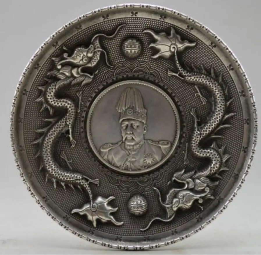 Kovinske Obrti Okrašena Stari Tibet Srebro Vklesan Par Igra, Dragon Noge Kovanec Ploščo hitra Dostava