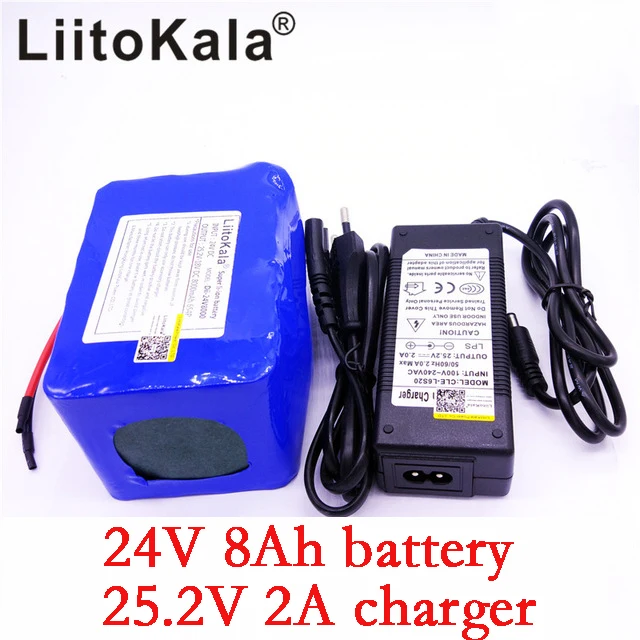 LiitoKala 24v 8Ah litijeva baterija 25.2 V 8000MAh li-ion voziček baterije DC za 250w električna kolesa, motor + 2A polnilec