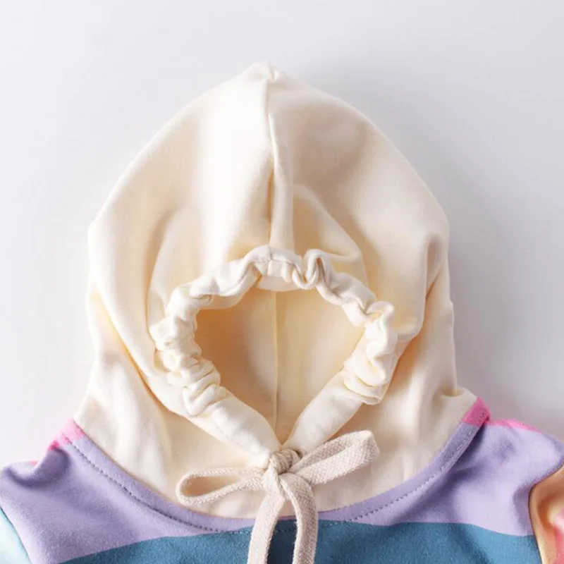Moda Baby Dekleta Pisane Romper Asimetrija Hooded Jumpsuit Risanka Namenjena Sweatershirt Vrhu za Otroke Priložnostne Obrabe