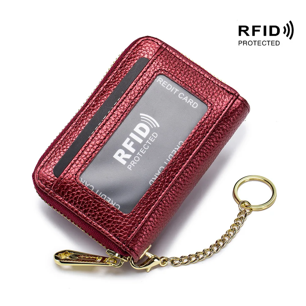 Moda RFID Blokiranje Ženske Kartico sim Pravega Usnja Ženski ID Kreditne Kartice Denarnica z Verigo