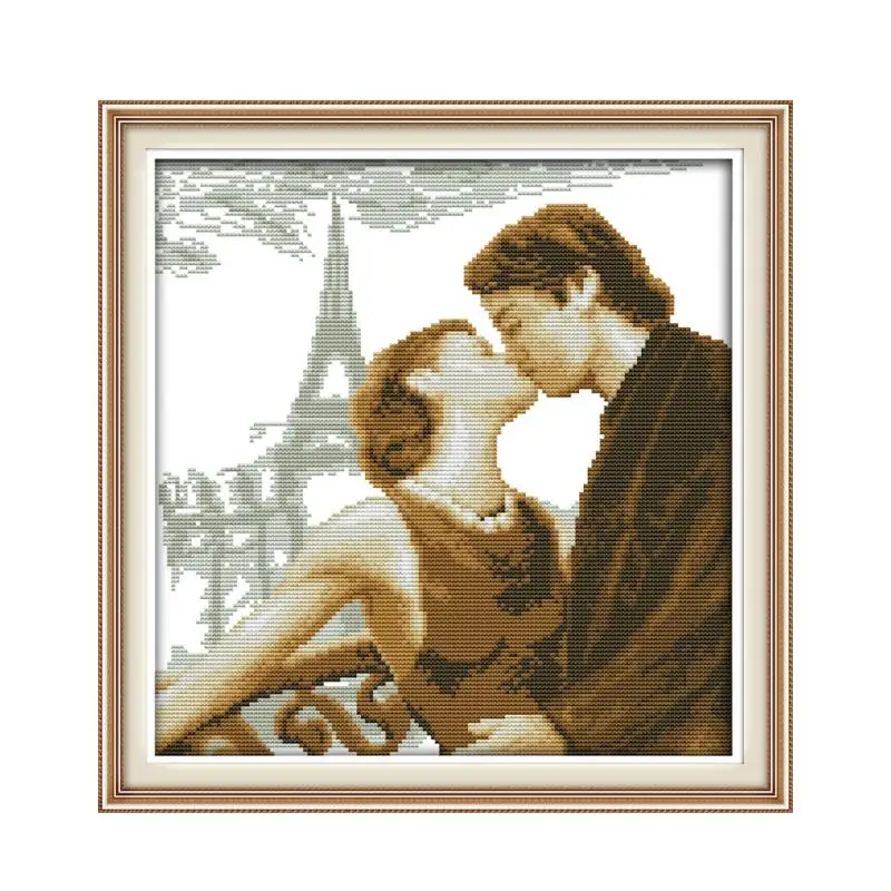 Navzkrižno šiv vezenje manjših par ročno barvanje 11CT tiskanje vezene krpo Parizu ljubezen romantični poljub slika