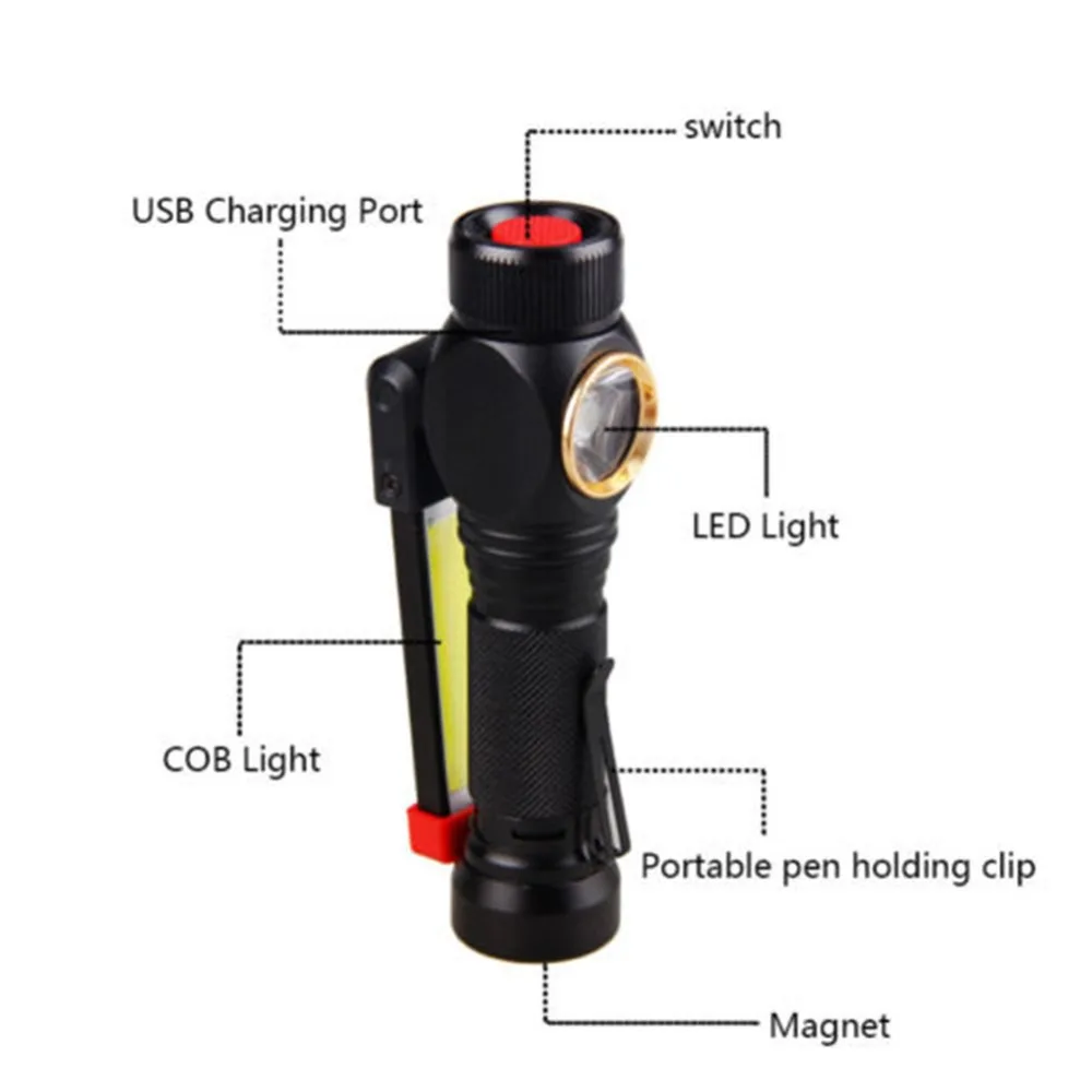 Novo COB LED Kampiranje Baklo USB Polnilna LED delovna Lučka Magnetni COB Visi Kavelj Lanterna Za Kampiranje na Prostem Avto Popravila Lučka