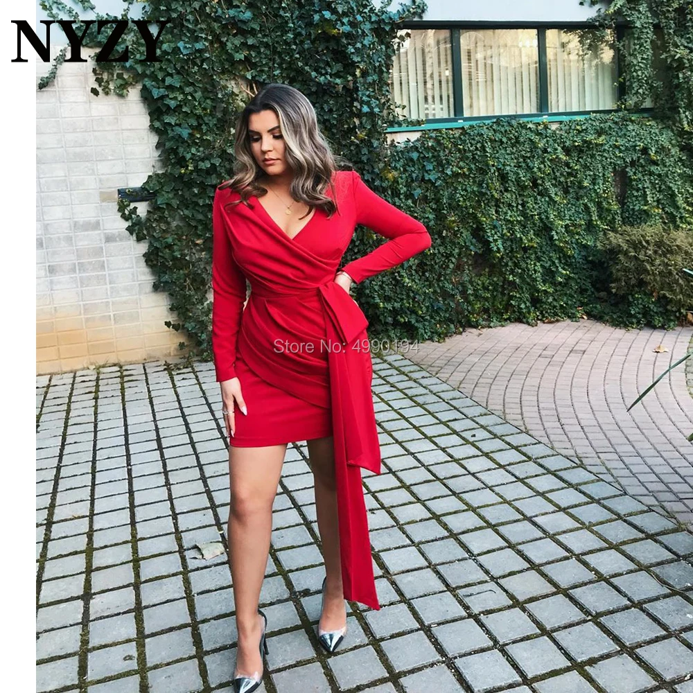 NYZY E324 Elegantna Rdeča Preproga Celebrity Dolgo Rokavi Stranka Obleko Večerne Obleke Kratek vestido coctel