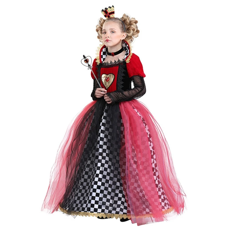 Odrasle Ženske Rdeča Kraljica Src Kostum Seksi Alice v Čudežni deželi Kraljice Kostum Halloween Carnival Enotno za Dekleta, Otroci