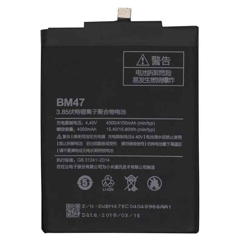 Original antirr 4000 mah BM47 Pametni Telefon Baterija Za Xiaomi Redmi 3 3 Baterije Rdeči Riž Hongmi Redmi 3X Zamenjava Baterij