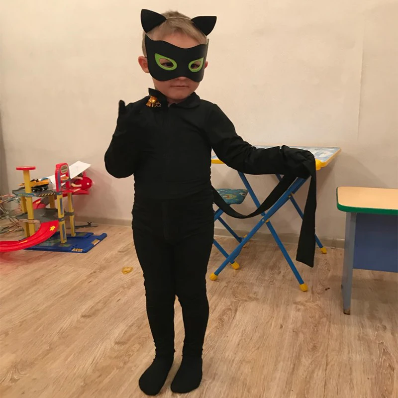 Otrok Black Cat Noir Cosplay Kostum Čarobno Noč Čarovnic, Božič Jumpsuit Fant Adrian Marinette Super Junak Cosplay