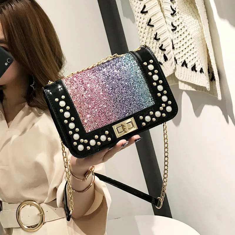 Pearl crossbody torbe za ženske 2019 poletje candy barve luksuzni vrečke diamanti silikonski jelly ramenski messenger vrečke verige dekle