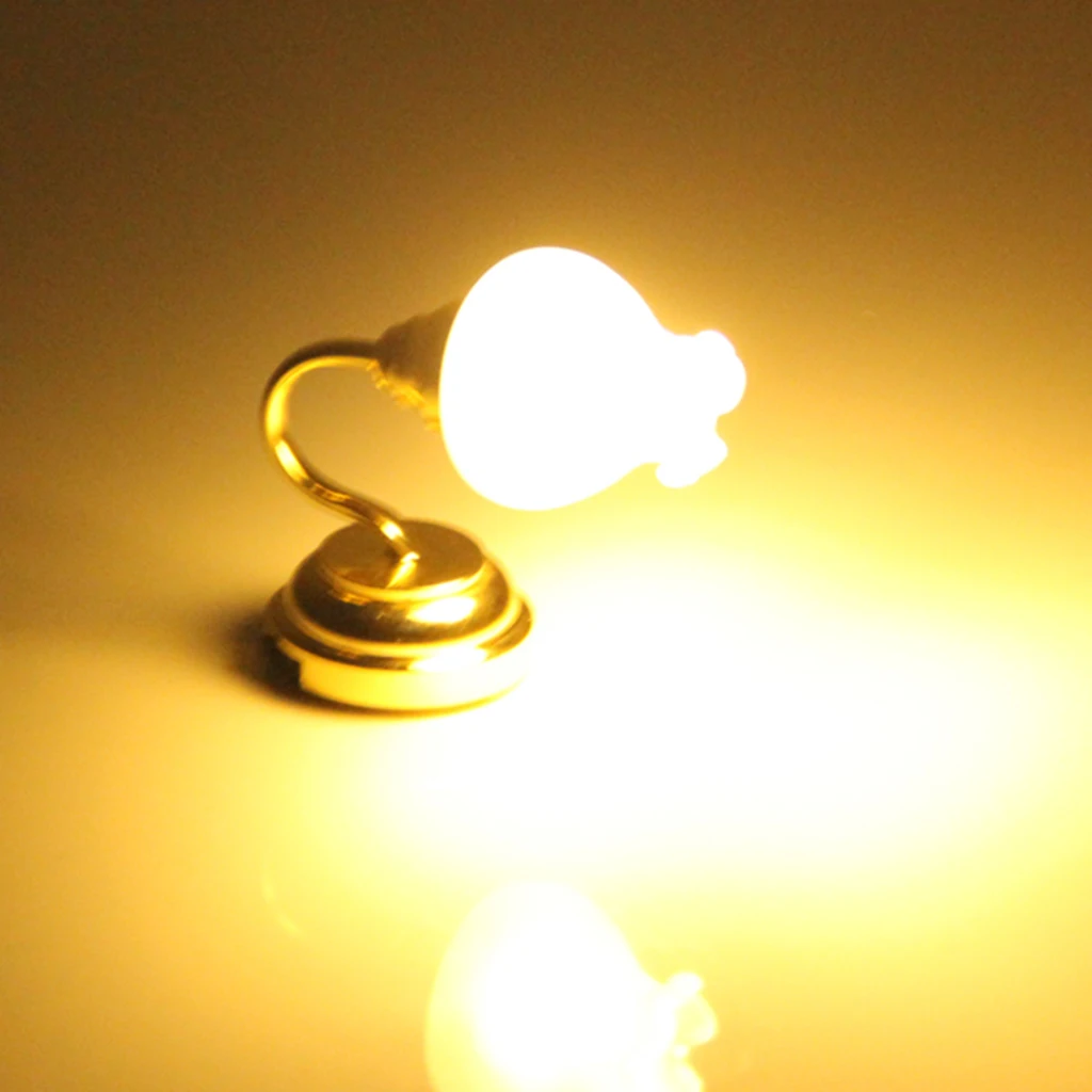 Pozlačeni Cvetlični Metal 1:12 Lutke Mini LED Stenska Svetilka Luč Model