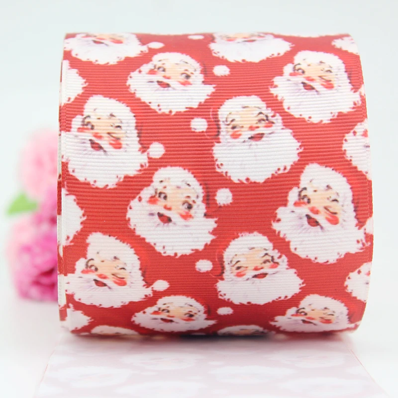Rdeča Risanka Santa Claus natisnjeni grosgain traku 75 mm DIY Božič loki Trakovi za Božično Drevo Okraski za Dom