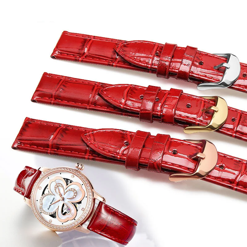 Rdeča watchband pravega usnja trak rose zlato zaponko lady ženske Gledajo pribor 12 14 15 16 17 mm 18 20 mm brezplačna dostava