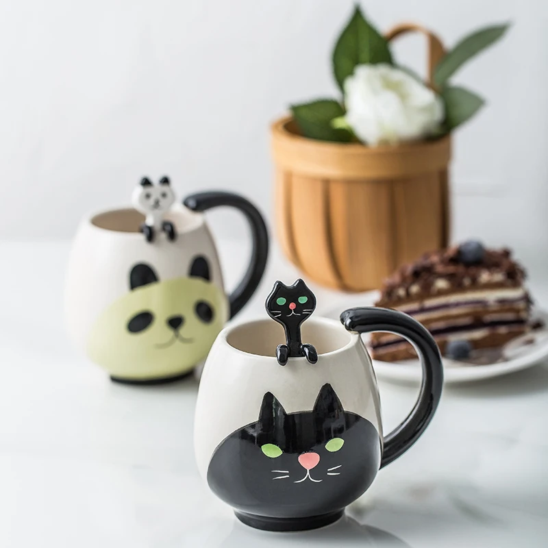 Ročno poslikano Skodelico Kave Lep Panda/Frog/Cat/Pig Keramični Kreveljiti Teacup vključujejo žličko LW0321603