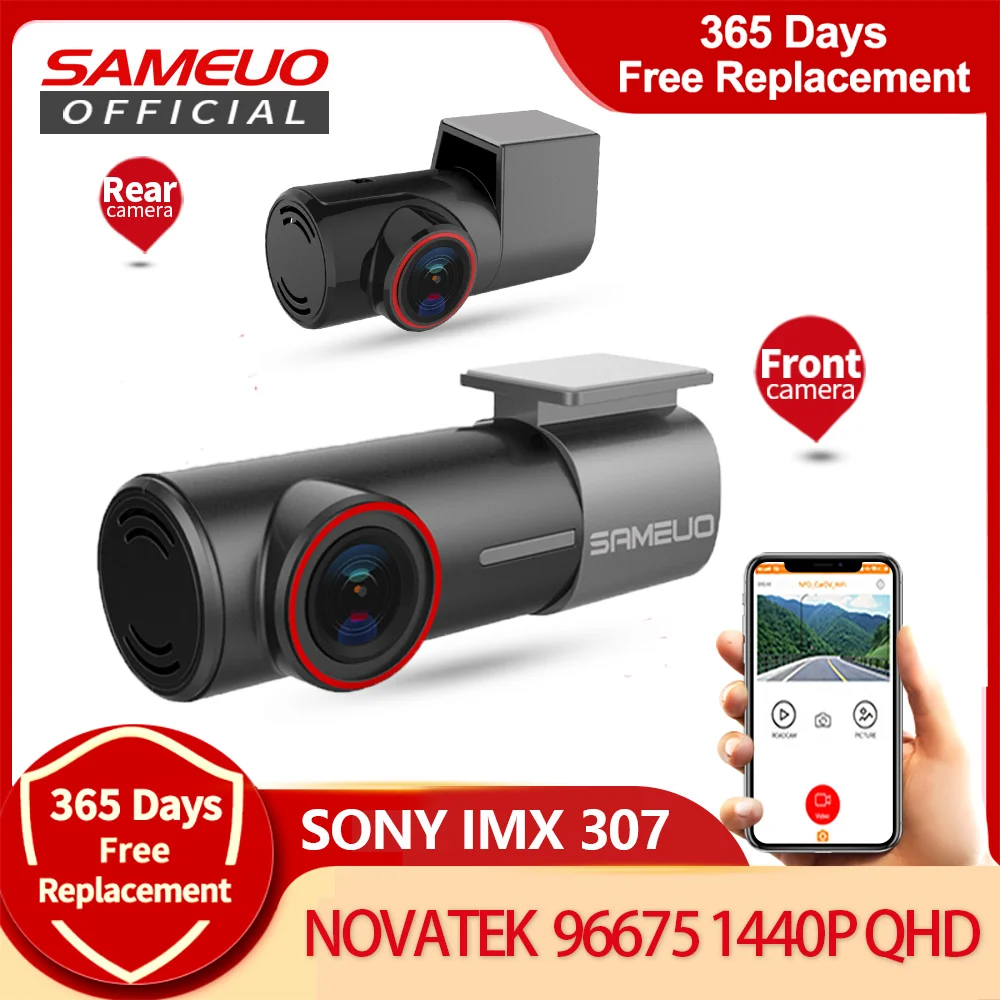 Sameuo U700 Dash kamera spredaj in Zadaj WIFI 2K 1080P Avto DVR kamera dash auto video Snemalnik night vision app 24H Parkiranje Zaslon
