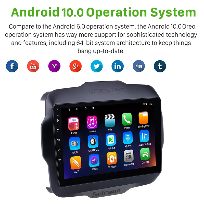 Seicane Avto Android 10.0 GPS Navigacija Bluetooth Za leto 2016 Jeep Renegade WiFi Multi-Touch Zaslon, 9 Inch 2DIN avtoradio, Predvajalnik