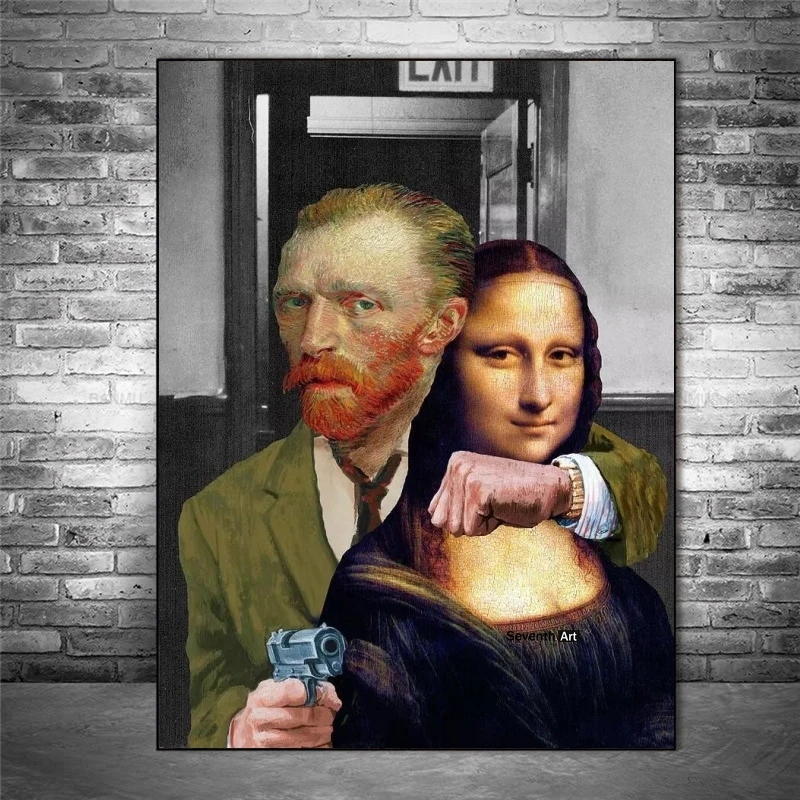 Smešno Pop Art Van Gogh in Mona Lisa Platno Plakati in Tiskanje Abstraktne Slike na Platno Stenske Slike za Dom Dekor Cuadros