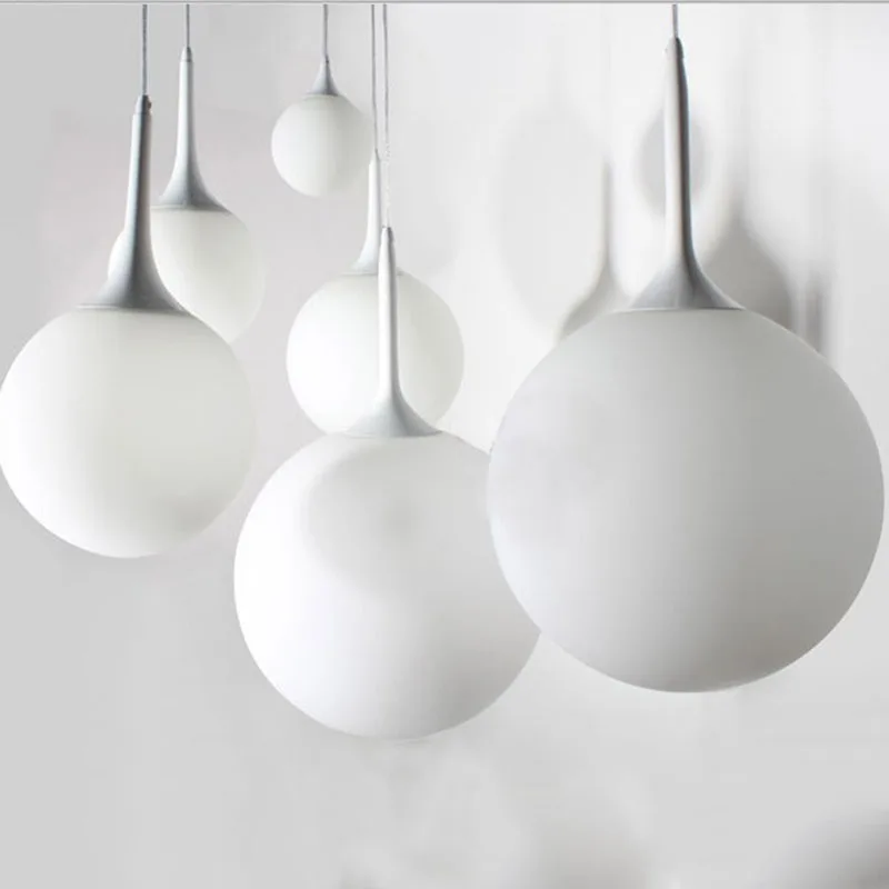 Sodobna mansarda mleko belega stekla žogo obesek svetlobe LED E27 Nordijska visi lučka s 6 velikost za dnevni sobi, restavraciji, lobby urad