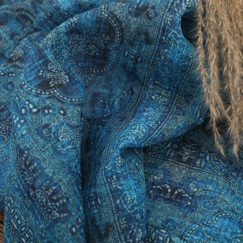 Visoko kakovostni modra ramije tiskane bombažne tkanine Poročno Obleko Til Krilo Material preje za krpanje kumas telas por metrih