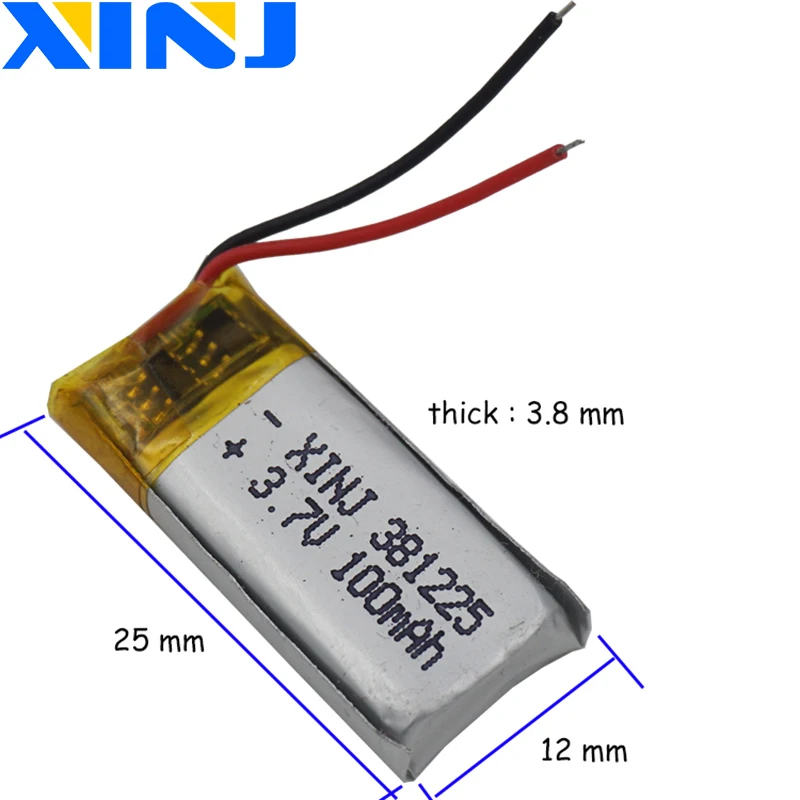 XINJ 5pcs 3,7 V 100 mAh Litij-Polimer Baterija li-ion celice 381225 Za slušalke bluetooth slušalke bluetooth zvočniki smart mp3