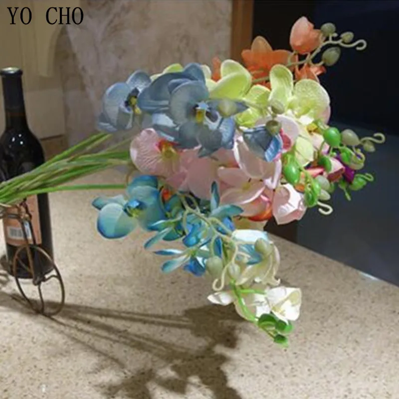 YO CHO 6 Glav Svile Metulj Orhideja Umetno Cvet Roza Svileni Flore Poročno Dekoracijo Pozimi Ponaredek Rože Rdeče za Dom Dekor
