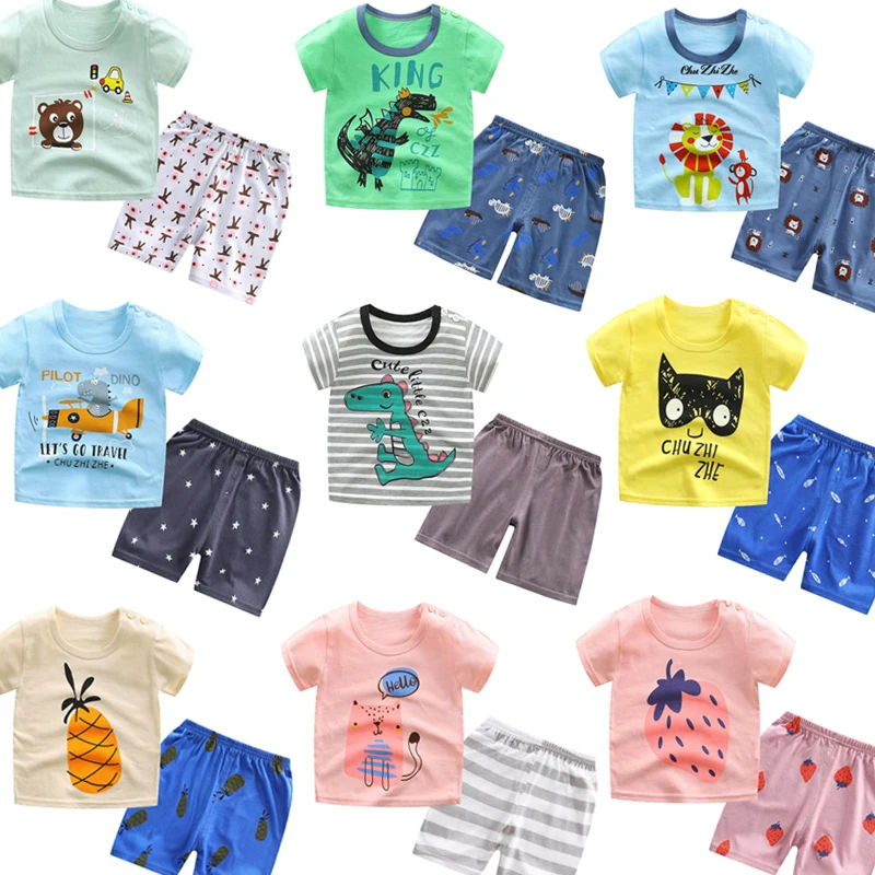 Za malčke Baby Dekleta T-majice Risanka Obleke, Kompleti za 1-5Y Poletje Kratek Rokav Fant T Majice, Vrhovi+Hlače, Hlače Otroci Fant Obleke