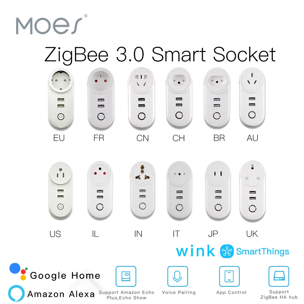 ZigBee 3.0 Pametne Vtičnice Priključite z 2 USB Vmesnik Oddaljenega Glasovni Nadzor Dela z SmartThings Wink Echo Plus in Najbolj Zigbee Hub