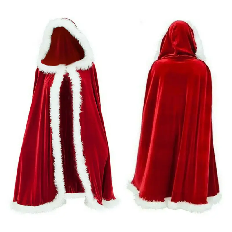 1,2 m Božič NOVO Ženske Hooded Plašč Ogrinjala Rdeče Mah Santa Claus Deluxe Plašč, Ogrinjalo, z belo Puhasto Prevleko Pozimi Toplo Suknji