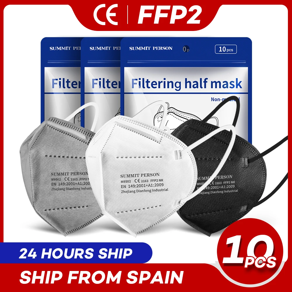 10-100 KOS Ladje Iz Španije FFP2 KN95 Masko 5 Plasti Respirator Zaščitna Maska Proti Prahu Onesnaževanja Maske Črna Bela Siva