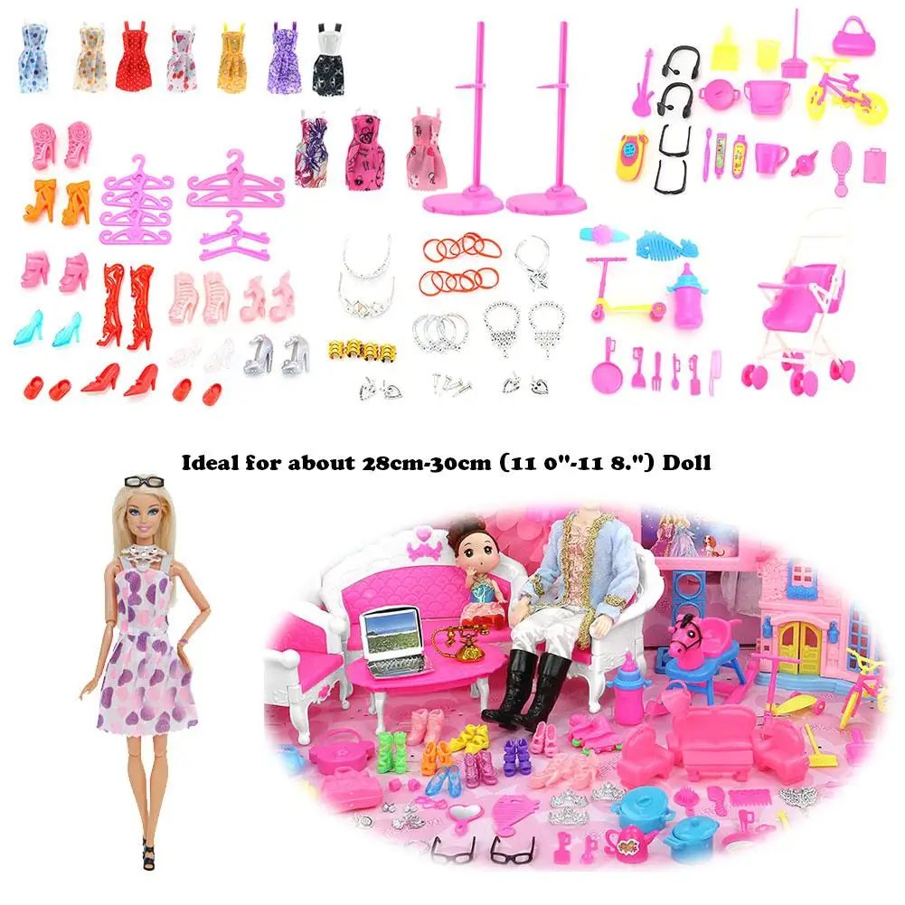 106PCS Lutka Dodatki za Otroke, Hiša Igrače OTROŠKA KRPO Obleko Obleko Za Barbie Lutka