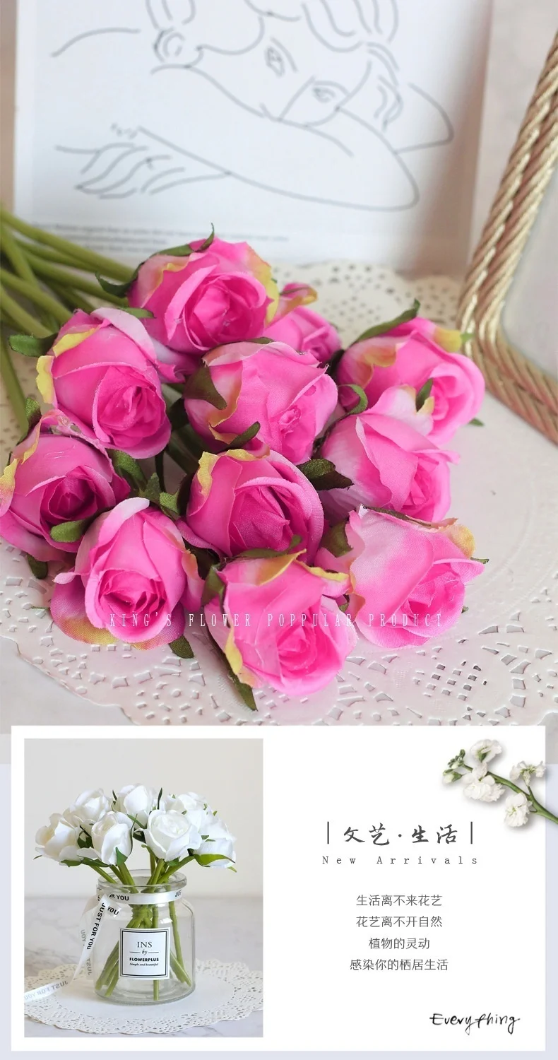 11 Glave Bele Vrtnice Šopek Simulacije Cvet Majhne Sveže Umetne Rože Kup Streljanje Rekviziti Poročno Dekoracijo Cvet