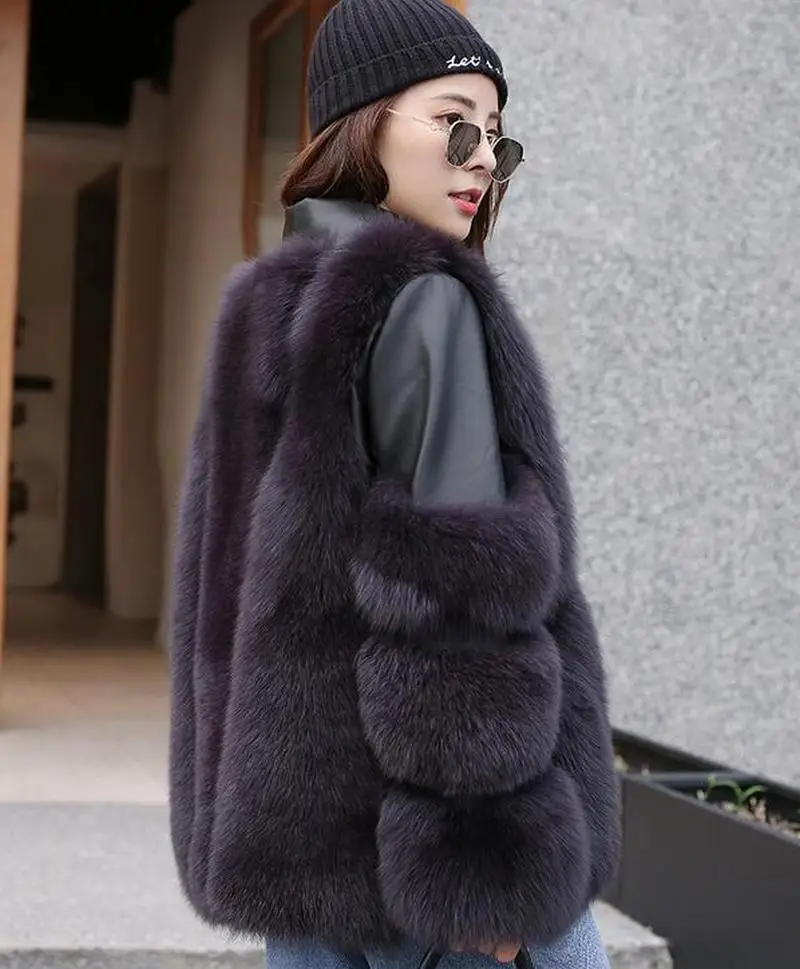 2020 Nove Ženske Originalne Usnjene Jakne Dvojno River Ovratnice Fox Fur Coats Pozimi Toplo Krzno Oblačila, Površniki Moda Outwear