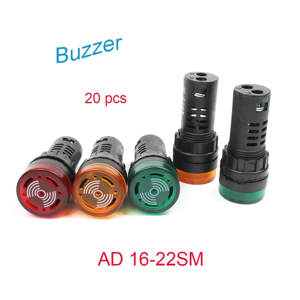 20pcs AD16-22SM 22 mm 12V 24V 110V 220V Flash Signala sveti Rdeča LED Aktivni Zumer rdeča rumena zelena