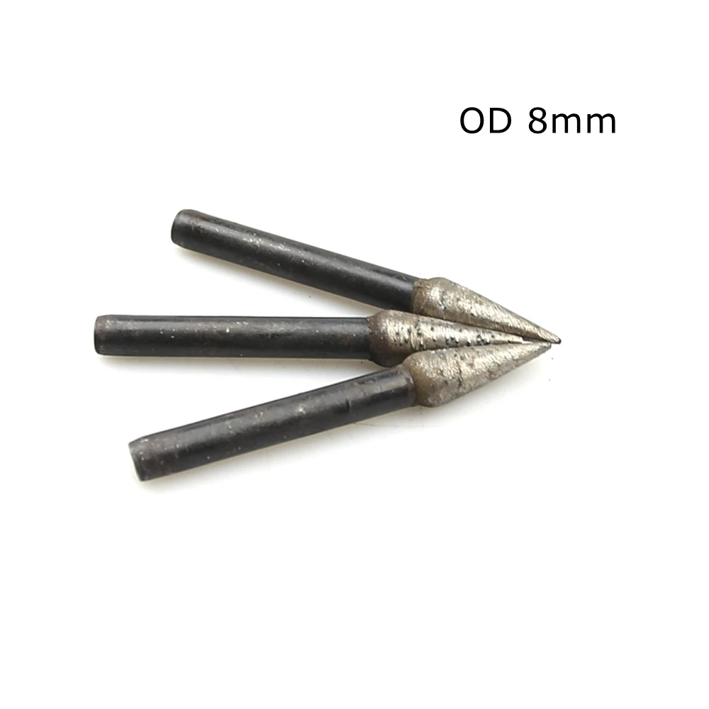 3 kosov OD 6 mm/8 mm/12 mm Konus Sintranih Diamond Brušenje Brušenje Točke za Stone Graviranje Carving