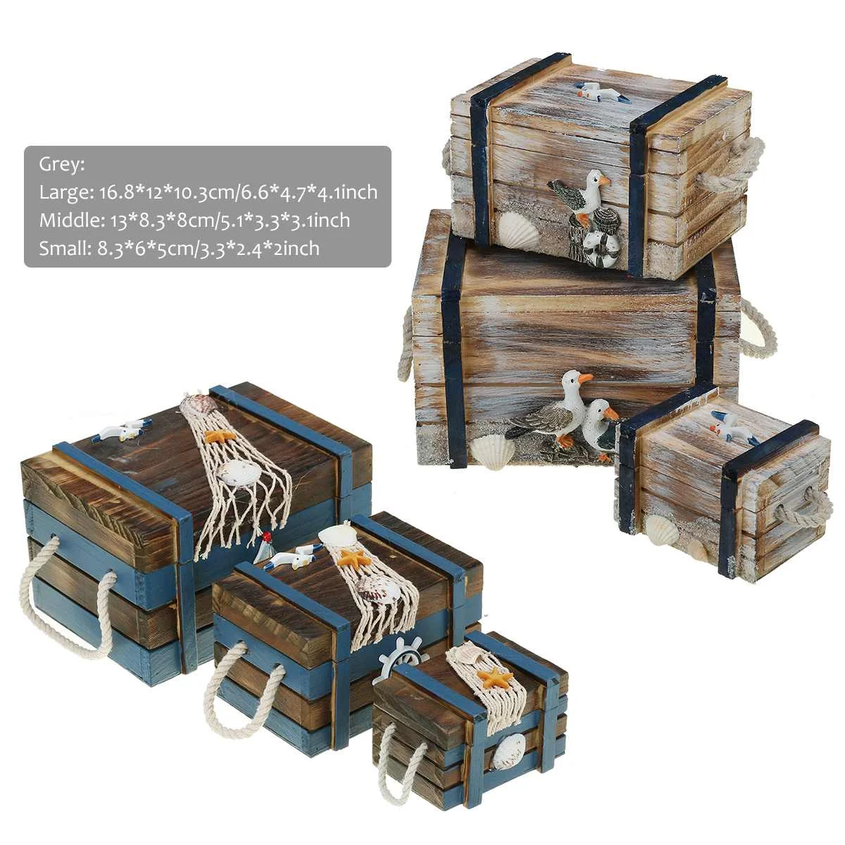 3 V 1 Sredozemlju Ocean Lesena Škatla za Shranjevanje Klasični Evropski Stil Namizje Nakit Leseni Škatli Primeru Dekor