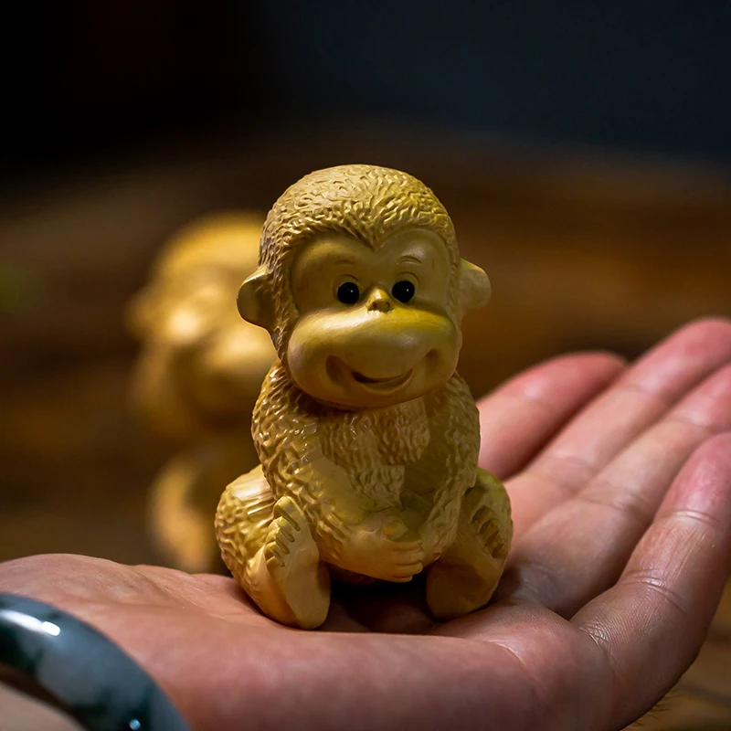 4.5*4.5*6 CM Ročno Izrezljane Šimšir Figur Ni Zlo Pametno Opice Kip Doma Dekoracijo Mini-XS266