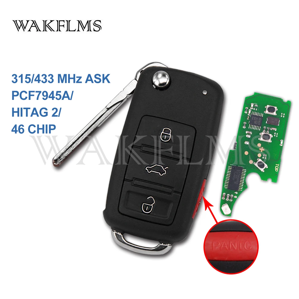 4 gumbi flip daljinsko avto ključ 315Mhz 433MHz za VOLKSWAGEN VW Touareg med 2002 in 2010 naraščal z PCF7945A HITAG 2 46 čip