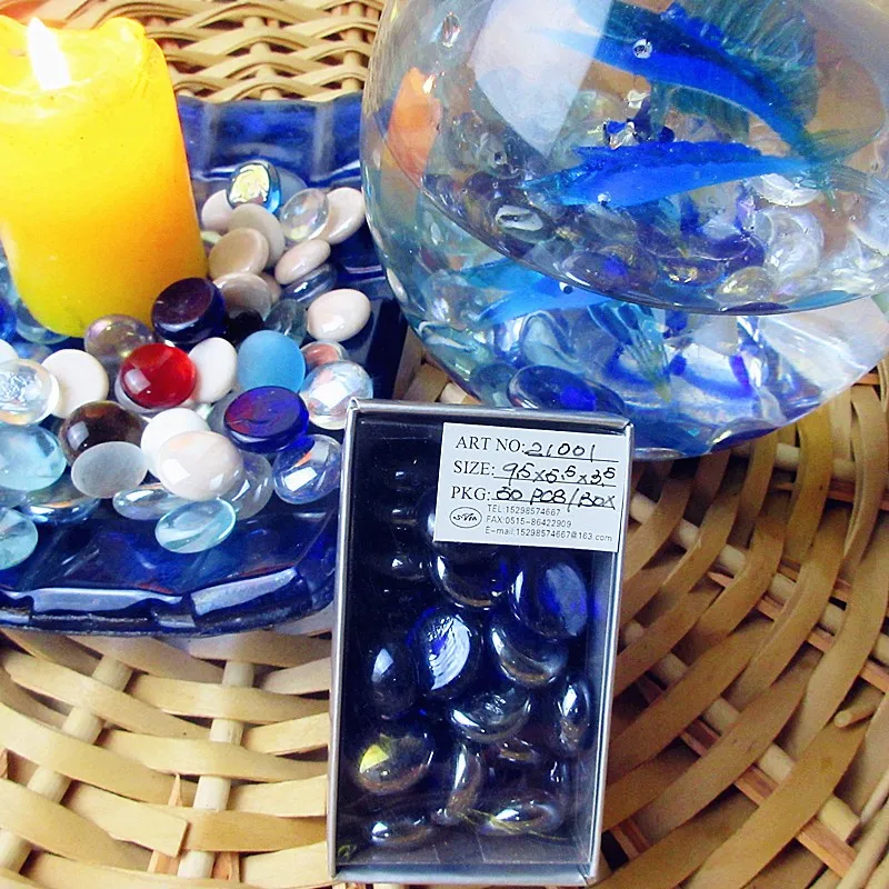 50pcs Debelo visoke kakovosti ravno krog modro nebo, steklene kroglice akvarij krajine dnu dekoracijo stekla okrasni dodatki